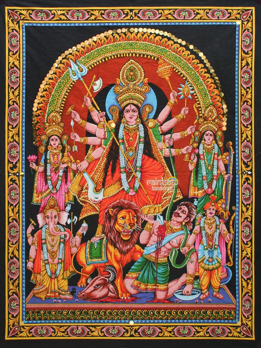 Goddess Durga Wall Tapestry Spiritual Deity Celestial Art
